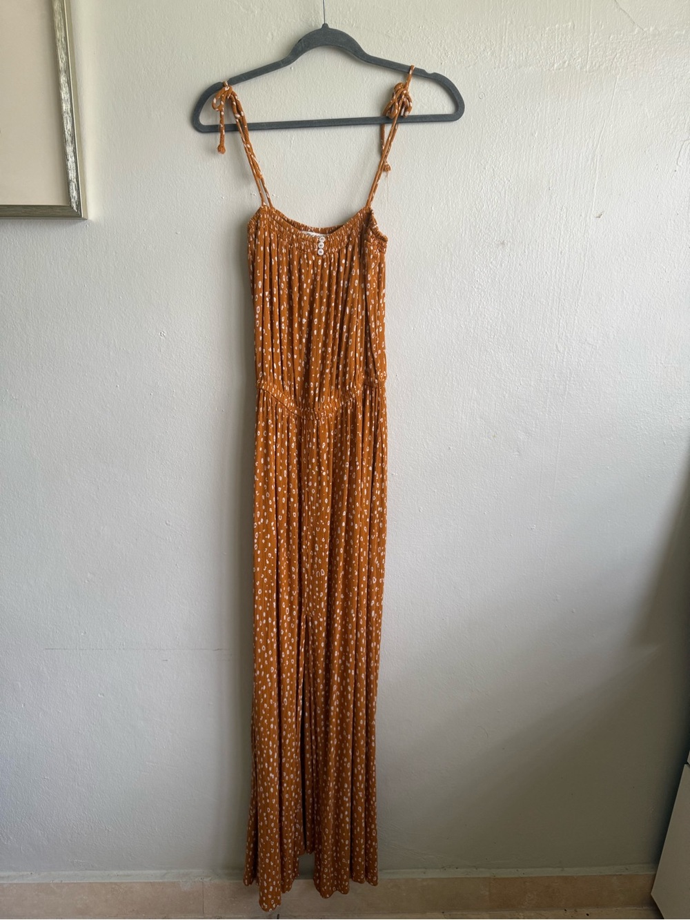 Rip Curl Rust-Orange Polka Dot Maxi Dress with Tie Straps